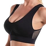 KOEMCY Sujetador Deportivo para Mujer Alto Impacto Deporte Bralette Sin Costuras Sin Aros Push Up Sujetador para Yoga Ejercicio Diaria Correr (Negro,M)