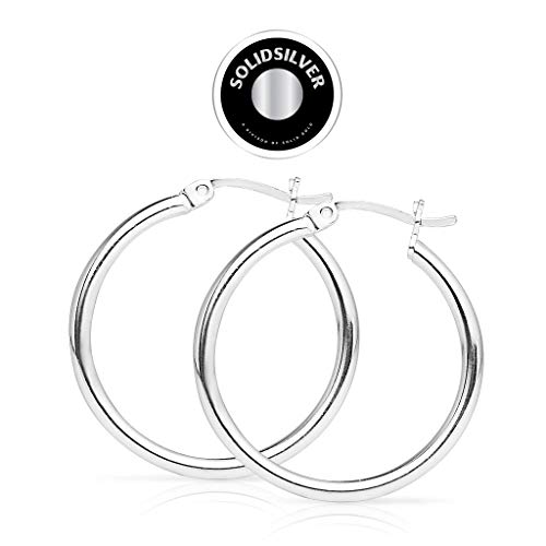 Solidsilver- Sterling Silver Lightweight High Polished Click Top Hoop Earrings | 30Mm #TOP3