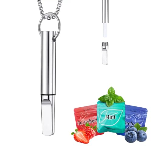 BALSALTA Breathe Necklace Breathing Necklace to Quit Smoking with Filter Breathe Free Necklaces for Anxiety Quit Vapingtools for Adult with 3 Flavor Swaps Silver