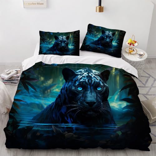 3D Printed Adult Bedding, Bedroom Decoration for Kids Teens, Leopard Animal Quilt Room Decor, Quilt Cover, Forest Nature Microfiber Fabric, Suitable for Children's Room, Guest Room California King