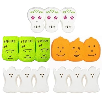 Halloween Marshmallow Assortment, Packs of 3, Sugar Skulls, Monsters, Pumpkins, and Ghosts (Pack of 5)