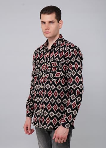 Image of Men's Corduroy Prints Full Sleeves Collared Neck Printed Casual Shirt