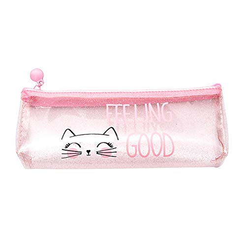 LAMEIDA Trousse A Crayons Rose Transparente Grande Trousse Scolaire Fille Chat Papeterie Kawaii Sac Mignon 1 Pcs