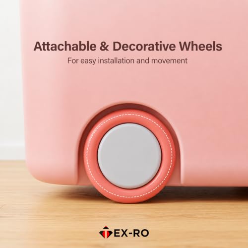 Image of TEX-RO Toy Storage Box with Lid and Wheels for Kids | Large Stackable Plastic Storage Box & Organiser | Big Toy Organizer for Kids Room | Movable Toy Box for Boys & Girls Bedroom (50x33x26cm)