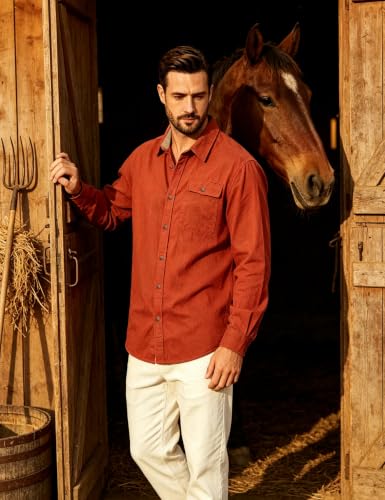 Drazivon Men's Button Down Long Sleeve 100% Cotton Flannel Shirt Red L - image 2