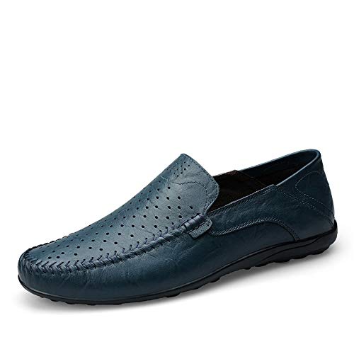 Men's Fashion Driving Loafers Casual Pure Color Flexible Lightweight Boat Moccasins(Hollow Optional)(Hollow Blue,10 M US)