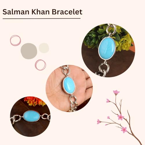 Salman Khan Bracelet for men Being Human Jewellery Steel Silver Coated Lucky Firoza Stone Friendship Band for Men & Boys And Gift Bracelet, Medium, SB-012