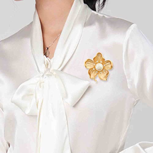Image of Fashion Rhinestone Flower Brooches Pins Cute Pearl Crystal Floral Lapel Pin Brooch Costume Decorate Jewelry for Women Gril Gift