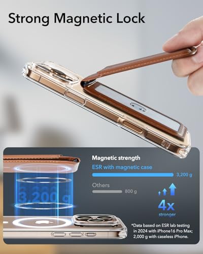 Image of ESR Magnetic Wallet, Compatible with MagSafe Wallet with Adjustable Stand, for iPhone 17e /17 /16 /15 /14 /13 /12 Series, Not for iPhone 13 /12 mini, 3 Card Holder, Vegan Leather, Brown