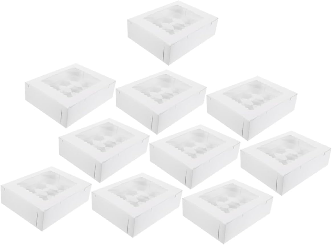 Garneck 10 Pcs Paper Cupcake Boxes with Window, White Cardboard Muffin Cake Packing Boxes for Bakery, Pastry, and Egg Tart Storage, Food-grade Paper Carrier for Cupcakes and Desserts