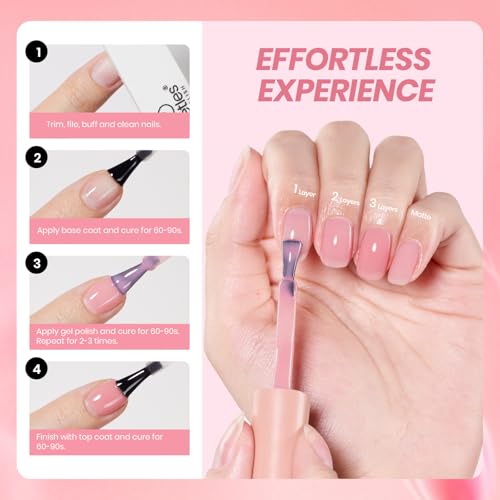 Beetles Nude Pink Gel Nail Polish, 15ml Neutral Sheer Pink Jelly Gel Polish Translucent Effect Nail Concealer Spring Summer Color Soak off UV French Nail Art Design DIY Manicure Gift for Women - 7