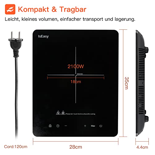 IsEasy Induktionskochplatte 1 Platte 2100W mit Timer und Kindersicherung