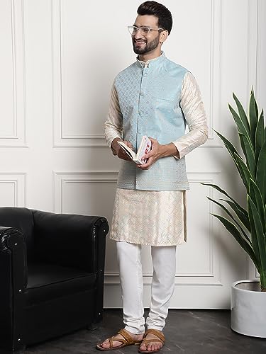 Image of SOJANYA (Since 1958 Men's Silk Blend Kurta and Pyjama with Nehru Jacket