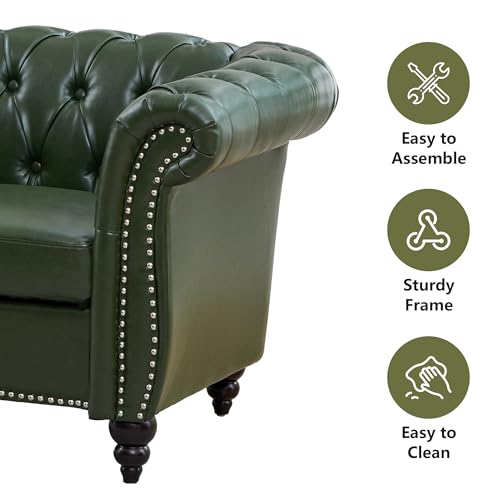 Image of QHITTY 2 Piece Living Room Set, Sectional Chesterfield Sofa Contemporary Upholstered Artificial Leather Loveseat Couch Sets for Living Room, Bedroom, Office (Green)
