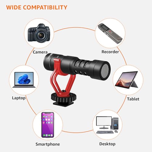 Image of amazon basics Cardioid Shotgun Microphone | Real Time Monitoring Compatible with iPhone /Android Smartphones, DSLR Cameras Camcorders for Live Streaming & Audio Recording