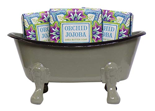 Mini Metal Bathtub Gift Set with 3 Shea Butter Moisturizing Soaps (Orchid Jojoba)