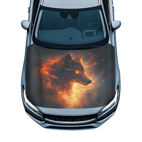 Image of Car Hood Cover,Men Outdoor Car Hood Cover Protector Suitable Most Automotive Sedans Trucks Pickup Sports Cars,Car Accessories Wolf Fire Print