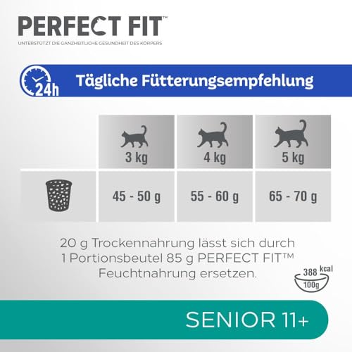 PERFECT FIT Senior Trockenfutter für ältere Katzen ab 11 Jahren - Huhn, 750g (6 Beutel)