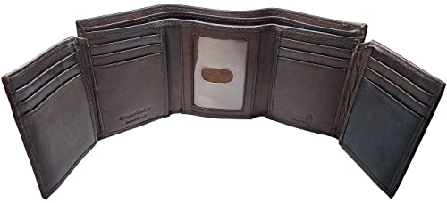 TriFold RFID Double Flip Out Mens Leather Wallet, 3 IDs, 12 Credit Card Slots, 4 Hidden Pockets & Divided Currency Compartment, P51215 (Brown)2