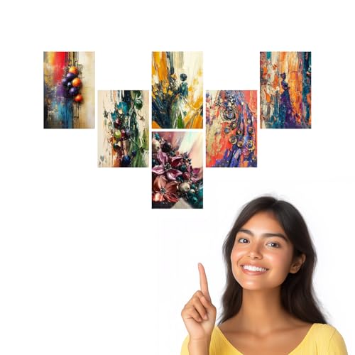 Image of SiddArtify Abstract Floral Wall Art Prints Set - Textured Oil Painting Poster Decor for Living Room Bedroom Office - Set of 2-4x6 Inch - Board (Pack of 6) - Sticker (Pack of 6)