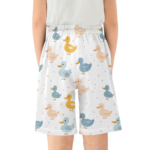 Duck Pattern Sleep Shorts Summer Pajama Shorts Elastic Waist Sleep Bottoms with Pockets 6-14 Years2