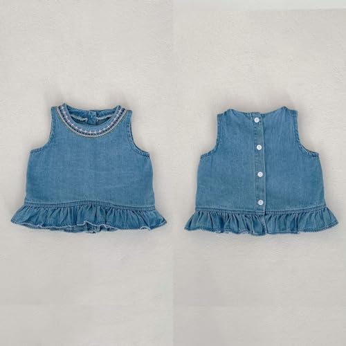 HOOLCHEAN Baby Infant Girls Soft Denim Sweet Sleeveless Ruffle Hem T-shirt Dress and Shorts Set3