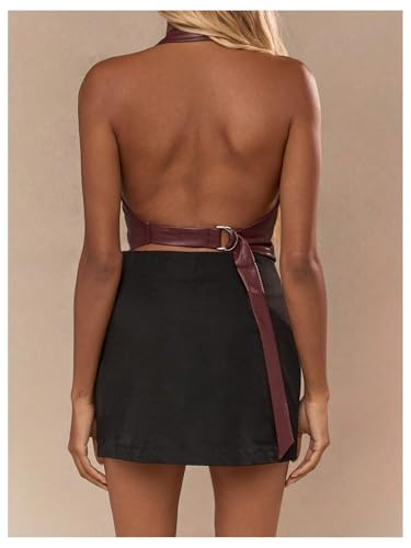 SOLY HUX Women's PU Leather Halter Tank Tops Sexy Deep V Neck Asymmetrical Vest Corset Party Clubwear2