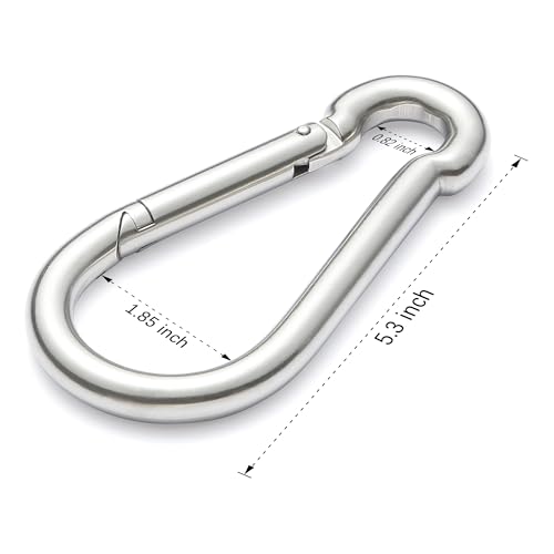 Image of sprookber 316 Stainless Steel Carabiner Clip, Marine Grade Heavy Duty Spring Snap Hook for Outdoor, Boat, Hammock, Set of 5