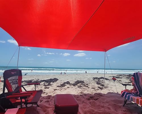 Image of UMARDOO Family Beach Tent Canopy Sun Shade Portable, Large Compact Beach Sun Shelter Easy Setup with Packable Bag for Outdoor Travel (Red, 10X10 FT. 4Poles)