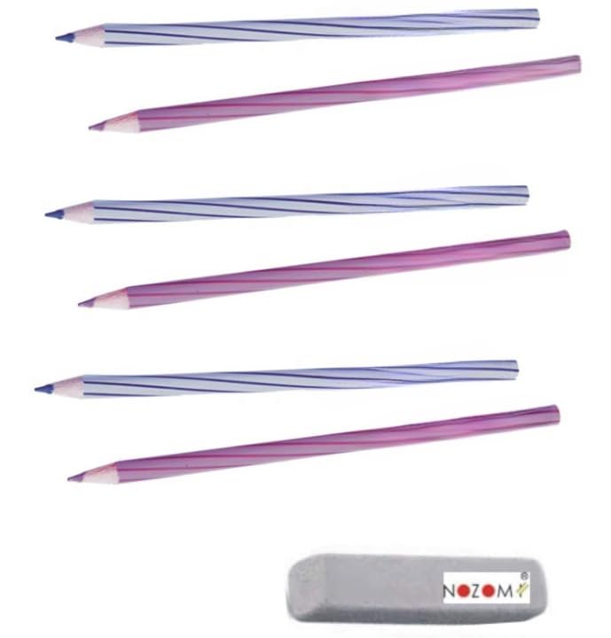Image of NOZOMI Hematoxylin & Eosin Pencils Value Pack (3 Pencils Each) - Violet and Lilac Colors with 1 Ink Erasers - Durable for Art