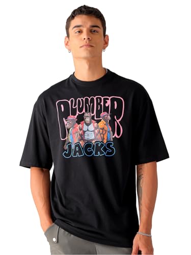 Image of The Indian Garage Co Men Cotton Oversized Graphic Back Printed Round Neck Tshirt