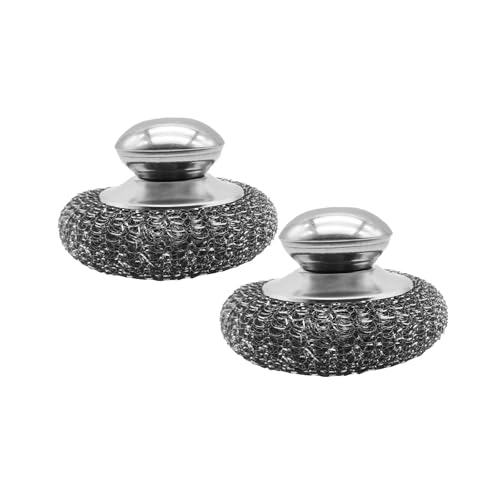 Image of Stainless Steel Wool Scrubbers Metal Sponge Scrubber for Cleaning Dishes, Pans, Pots, Ovens, Grills, Sinks Steel Wool Brush with Handle for Kitchen 2Pcs