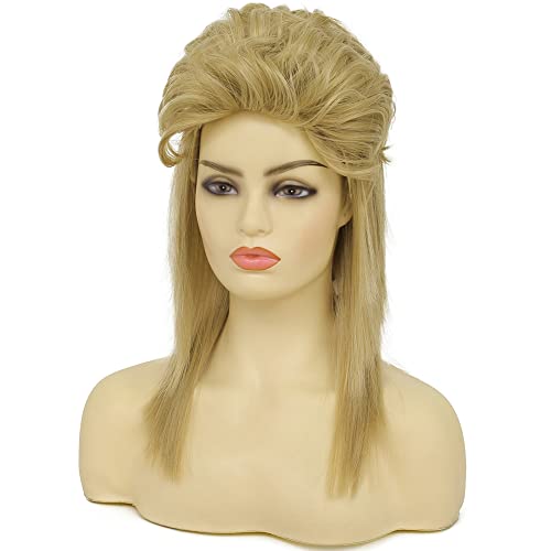Image of Swiking Blonde Mullet Wigs for Women 80s Costume Wig Curly Soft Heat Resistant Shoulder Length Hair Rocker Cosplay Synthetic Wigs (Blonde)