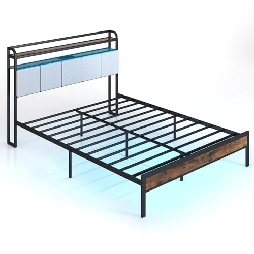 RELAX4LIFE Letto Matrimoniale 140x220 cm con Stazione di Ricarica, Struttura