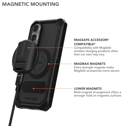 Image of Rokform Rugged Case Compatible with Galaxy S25 Edge, Magnetic Cover with Twist Lock, Drop Tested Armor (Black)