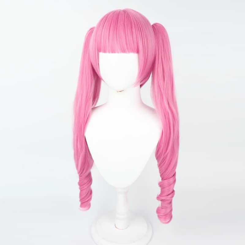 Anime Cosplay Wig 80cm Long Pink Curly Hair Wigs Heat Resistant Synthetic Hair Party Woman Wigs + Wig Cap (A)