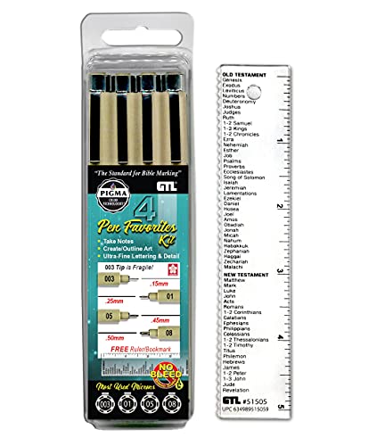 G.t. Luscombe Company, Inc. Pigma Micron Pen Favorites Lettering Kit #4 | No Bleed Pigmented Black Ink | No Smearing Or Fading | 003 Ultra Extra Fine, 01 Fine, 05 Medium, 08 Bold Point (New Packaging) #TOP4