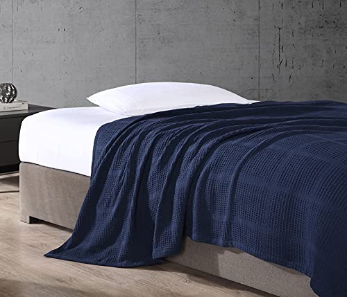 Kenneth Cole New York - King Size Blanket, Lightweight Cotton Home Bedding, Cozy Blanket For All Seasons (Waffle Grid Navy, King) #TOP28