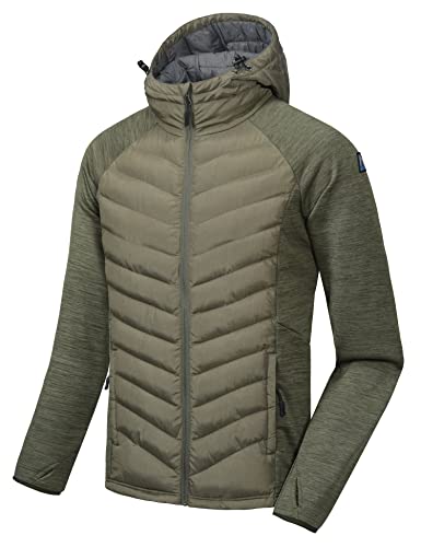 Mapamyumco Men's Insulated Hiking Jacket, Thermal Running Hybrid Jacket, Hooded Jacket Lightweight Breathable And Warm Sage Green M #TOP15