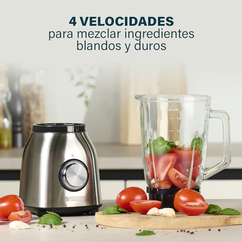 Princess 212091 Batidora de vaso de acero inoxidable, Cuatro ajustes de velocidad, función de pulso, 1,5 L, 6 cuchillas de acero inoxidable, 1000 W - imagen 3