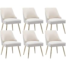 KCC Velvet Dining Room Chairs Set of 6 Nailhead Back Ring Pull Trim with Gold Legs for Kitchen Living RoomBeige