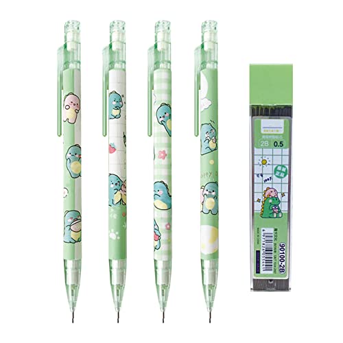 Mozxirz 4 Pcs Cute Mechanical Pencils With Eraser 0.5Mm Cartoon Dinosaur Mechanical Pencil School Pencil For Kids Boy Girl Women (4Pcs Dinosaur + Refill) #TOP12