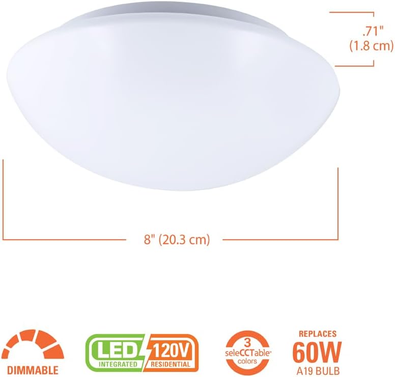 HALO 8 inch LED 3CCT Selectable Low Profile Round Flushmount