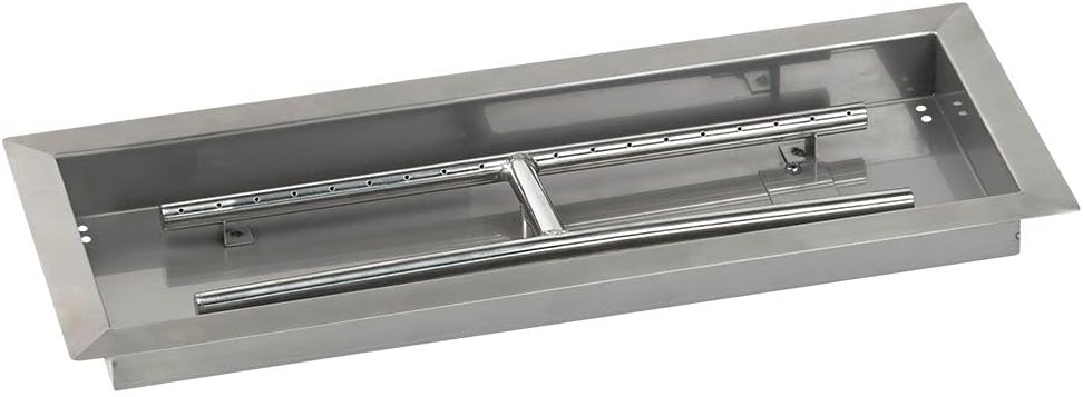 American Fireglass Stainless Steel Drop-in Fire Pit Pan and Burner, 24 by 8-Inch