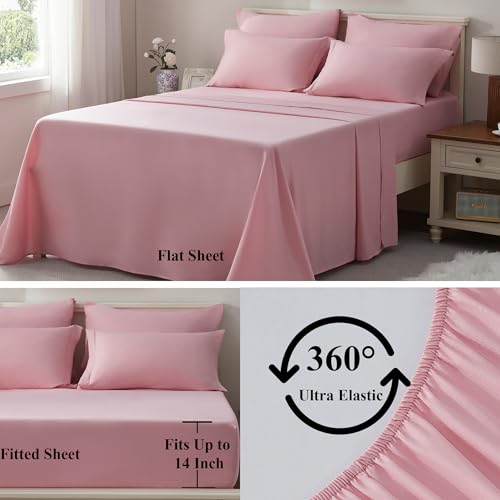 ELNIDO QUEEN® Queen Comforter Set - 7 Pieces Bed in a Bag Queen Size, Bed Set for All Seasons, Blush Pink Ultra Soft Bedding Sets with Comforter, Flat Sheet, Fitted Sheet, Pillowcases and Pillow Shams by ELNIDO QUEEN - Used condition - Image 5