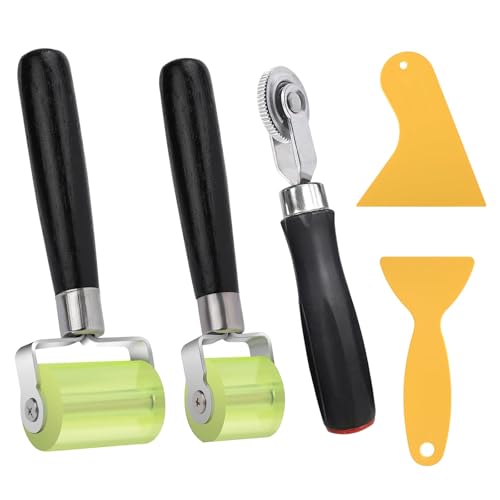 Rullo Pressore, 3 Pezzi Rulli a Pressione Manuale con 2 Raschietti, Rullo a Pressione in Gomma, Rullo di Pression in Silicone, per la Bordatura, la Saldatura di Teloni in PVC, Sigillare Bordi