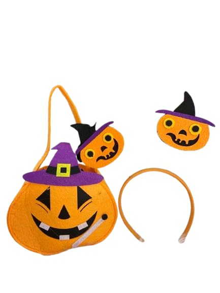 Kit Bolsa de Abóbora de Halloween Mini Sacola De Doces + Tiara