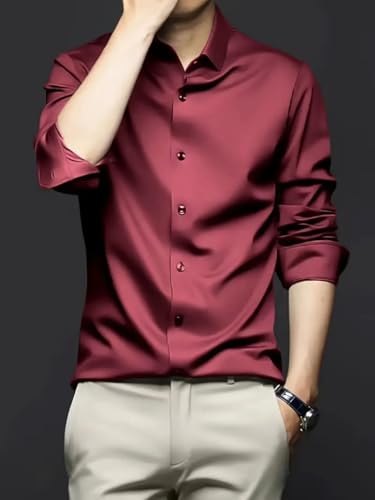 Image of IndoPrimo Men's Stylish Solid Satin Casual Shirt for Men Full Sleeve