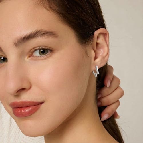 Image of BISAER Silver Huggie Hoop Earrings for Women, 925 Sterling Silver Post Star Small Hoop Earrings Hypoallergenic Lightweight Everyday Jewelry Gift Cute