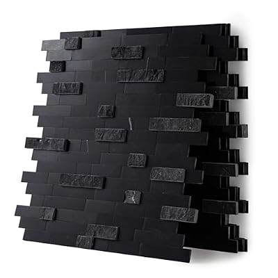 V-MOZZA Peel and Stick Stone Tile, 5-Sheet Peel and Stick Stone Mosaic Backsplash 11.5" x 10.7" 3D Marble Look Backsplash Tiles for Kitchen Fireplace (Mixed Black)